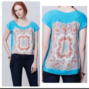 Anthropologie Moulinette Soeurs Silk Top Size L Blue Chiffon Paisley
